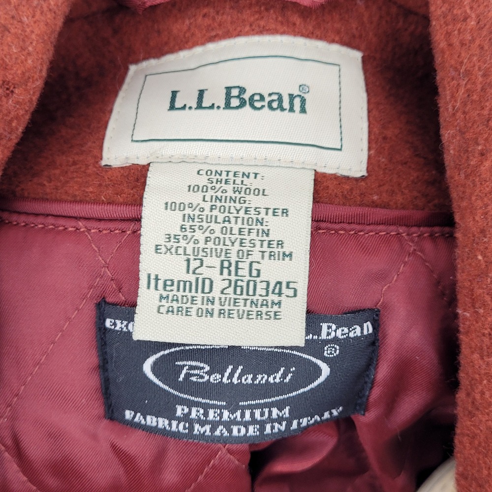 LL Bean Pea Coat Womens 12 Rust Orange Wool Quilted Lining Anchor Buttons 260345 - Picture 3 of 8